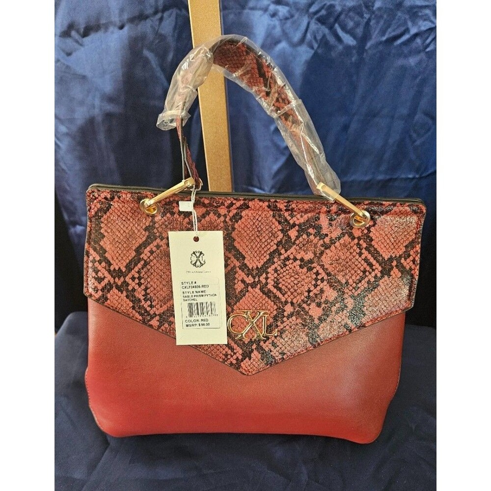 NWT CXL BY CHRISTIAN LACROIX SABLE PRISM PYTHON SATCHEL RED/BLACK GOLD HARDWARE